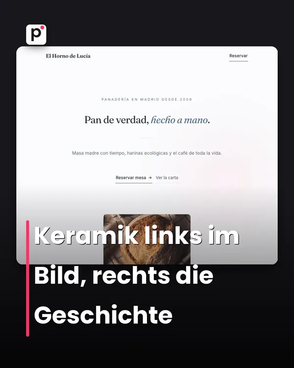Keramik links im Bild, rechts die Geschichte